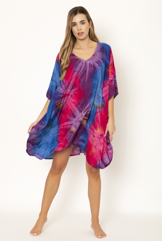Καφτάνι Κοντό Rainbow fuchsia blue