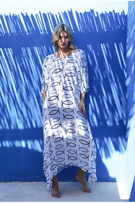 Kaftan Long Fish white grey