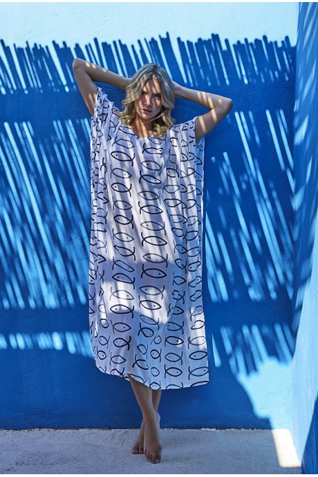 Kaftan Long Fish white grey 2