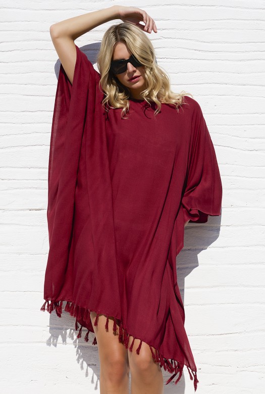 Καφτάνι Κοντό Plain Color burgundy