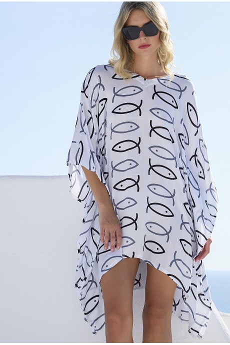 Kaftan Short Fish white grey