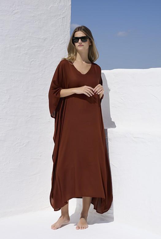 Κaftan Long Plain Color coffee
